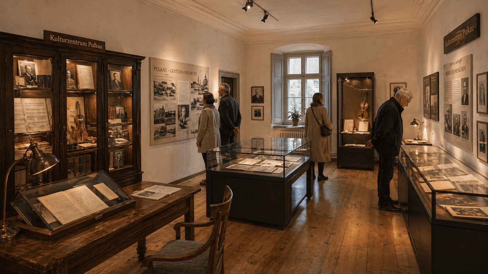 Besucherinnen und Besucher in einem Ausstellungsraum des Kulturzentrums Pulkau